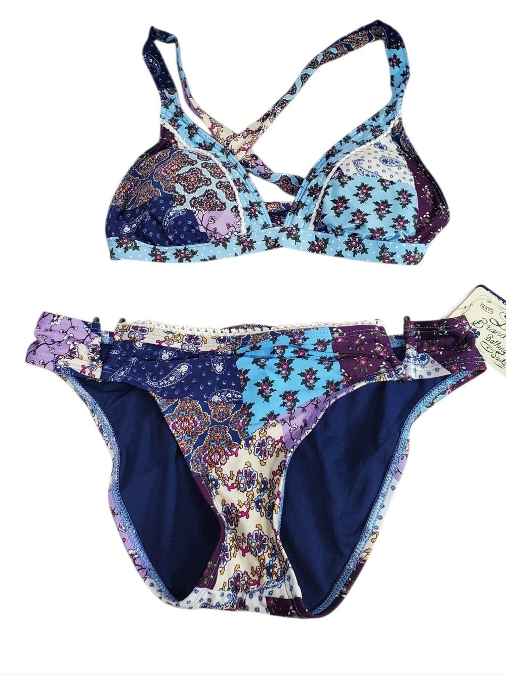 Festival Boho Hippie Patchwork Paisley Lucky Brand Bikini Beach Swim Cruise